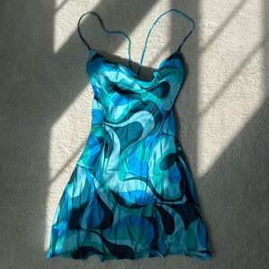 NWOT Zara Blue Retro Printed Slip Dress